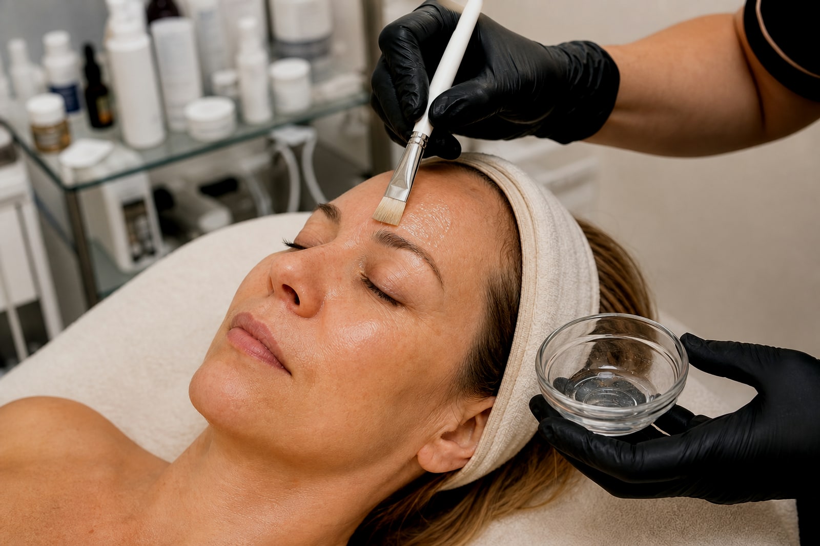 Peeling-Auftrag mit Pinsel bei Maru Kosmetik in Karlsruhe-Grötzingen